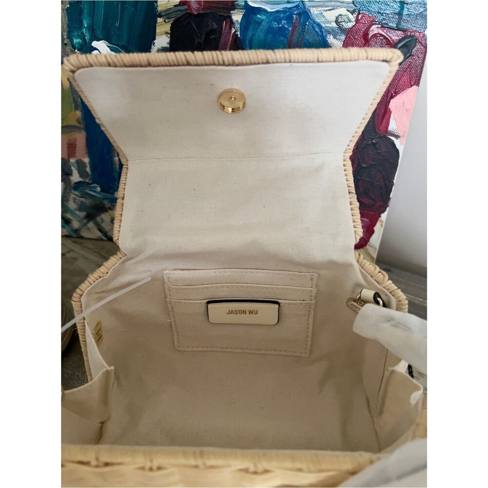 Jason Wu Tina Wicker Top Handle Crossbody Bag in beige. - Picture 4 of 5